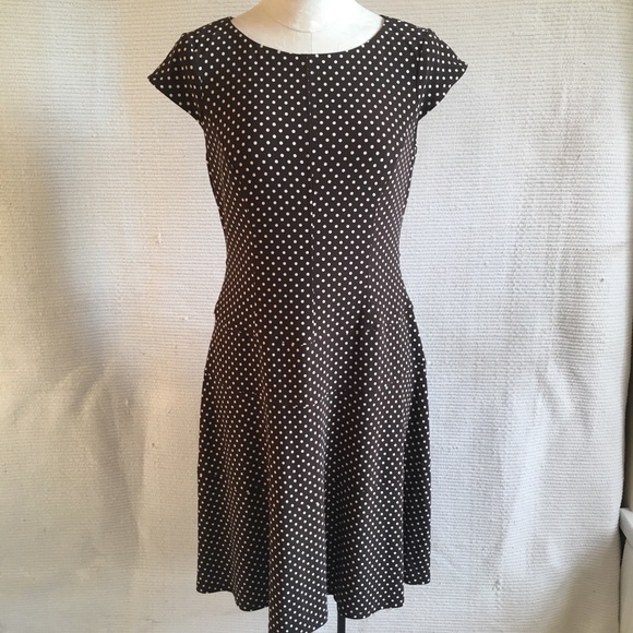 Vintage Dresses & Skirts - Vintage M Anne Klein Dress Polka Dots Mini Midi Daytime Brown